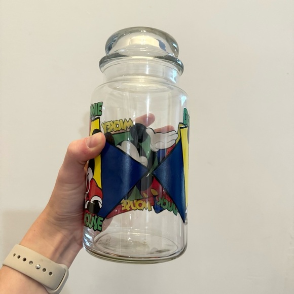 Walt Disney Vintage Mickey & Minnie Mouse 8.5” Clear Glass Cookie Jar - Picture 4 of 7